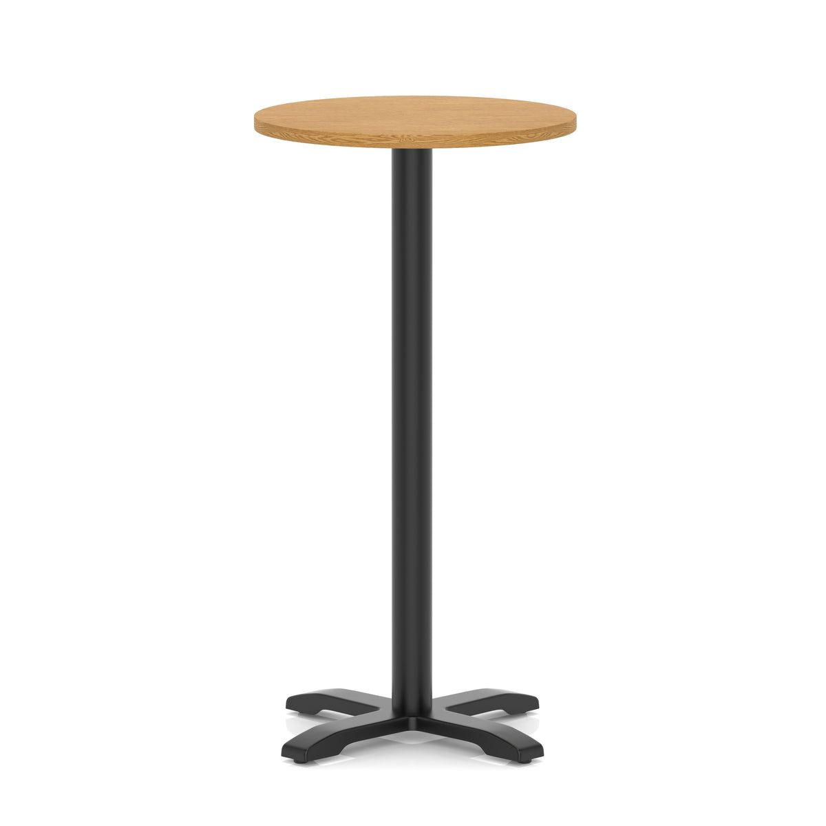 Tavren Round Poseur Table – Black Cross Base Oak 600 1170mm - Industrious Decor