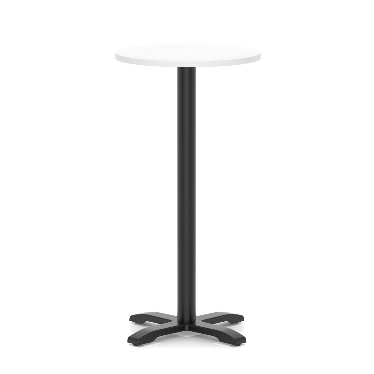 Tavren Round Poseur Table – Black Cross Base White 600 1170mm - Industrious Decor