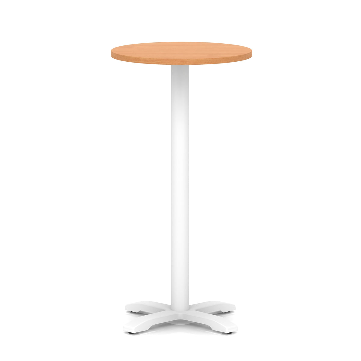 Tavren Round Poseur Table – White Cross Base Beech 600 1170mm - Industrious Decor