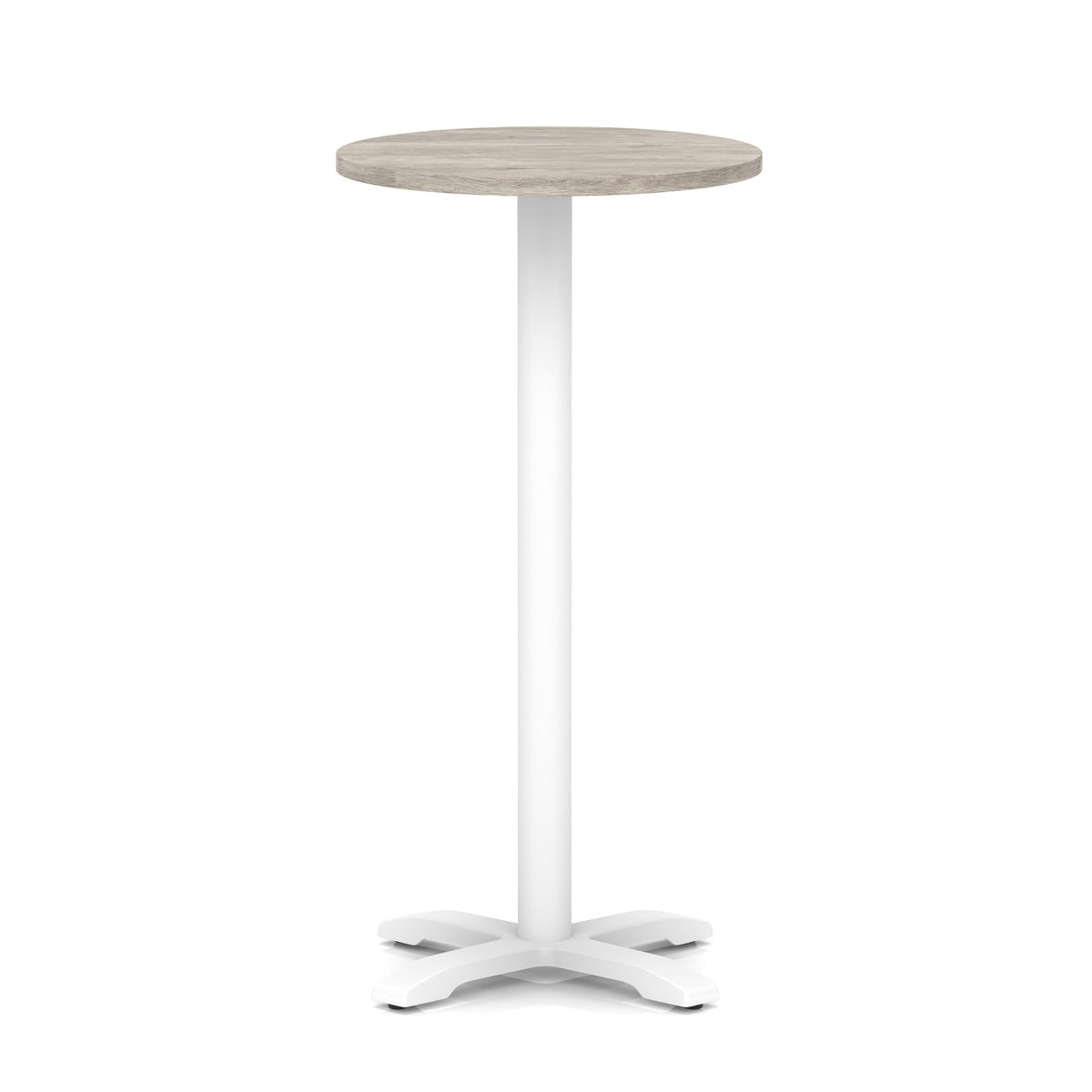 Tavren Round Poseur Table – White Cross Base Grey Oak 600 1170mm - Industrious Decor