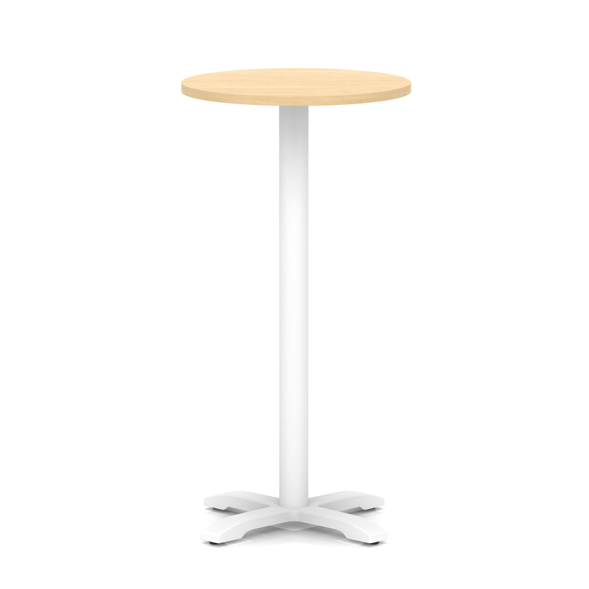 Tavren Round Poseur Table – White Cross Base Maple 600 1170mm - Industrious Decor