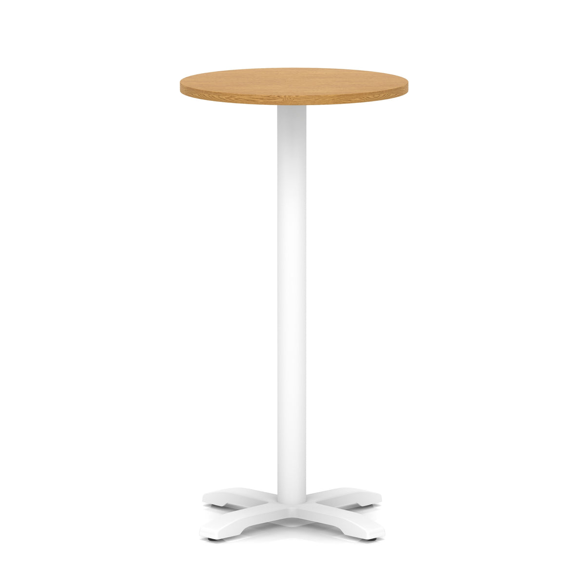 Tavren Round Poseur Table – White Cross Base Oak 600 1170mm - Industrious Decor