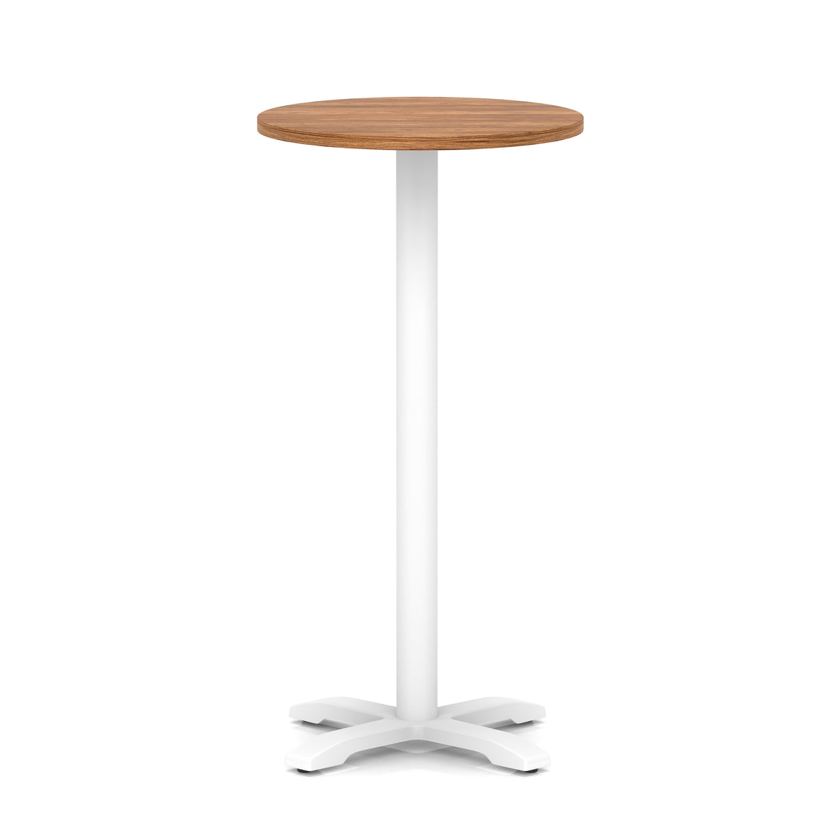 Tavren Round Poseur Table – White Cross Base Walnut 600 1170mm - Industrious Decor