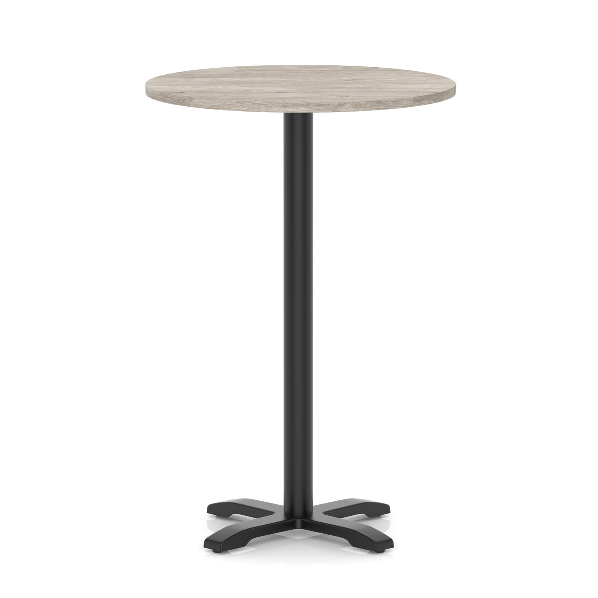 Tavren Round Poseur Table – Black Cross Base Grey Oak 800 1170mm - Industrious Decor