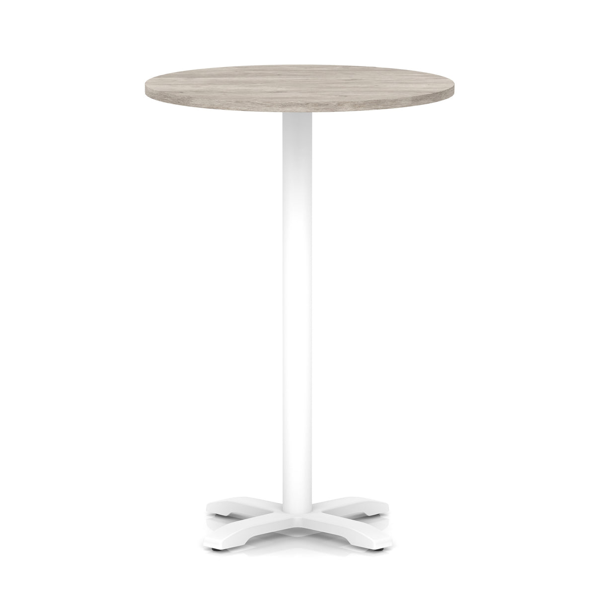 Tavren Round Poseur Table – White Cross Base Grey Oak 800 1170mm - Industrious Decor