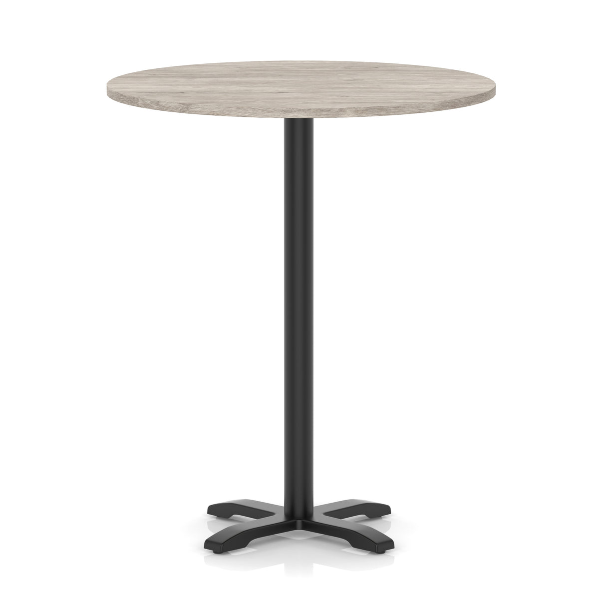 Tavren Round Poseur Table – Black Cross Base Grey Oak 1000 1170mm - Industrious Decor