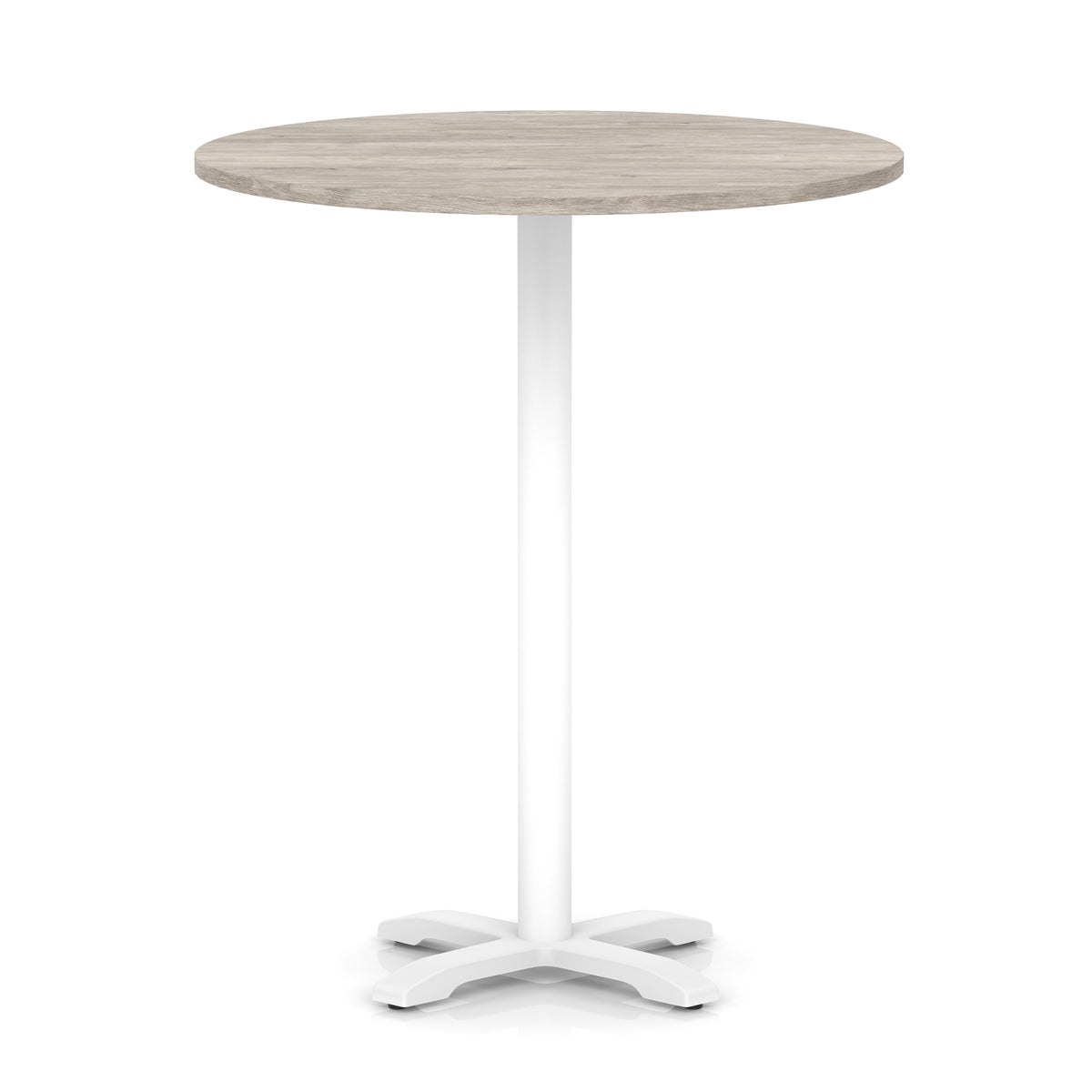 Tavren Round Poseur Table – White Cross Base Grey Oak 1000 1170mm - Industrious Decor