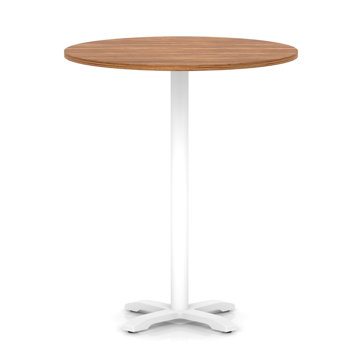 Tavren Round Poseur Table – White Cross Base Walnut 1000 1170mm - Industrious Decor