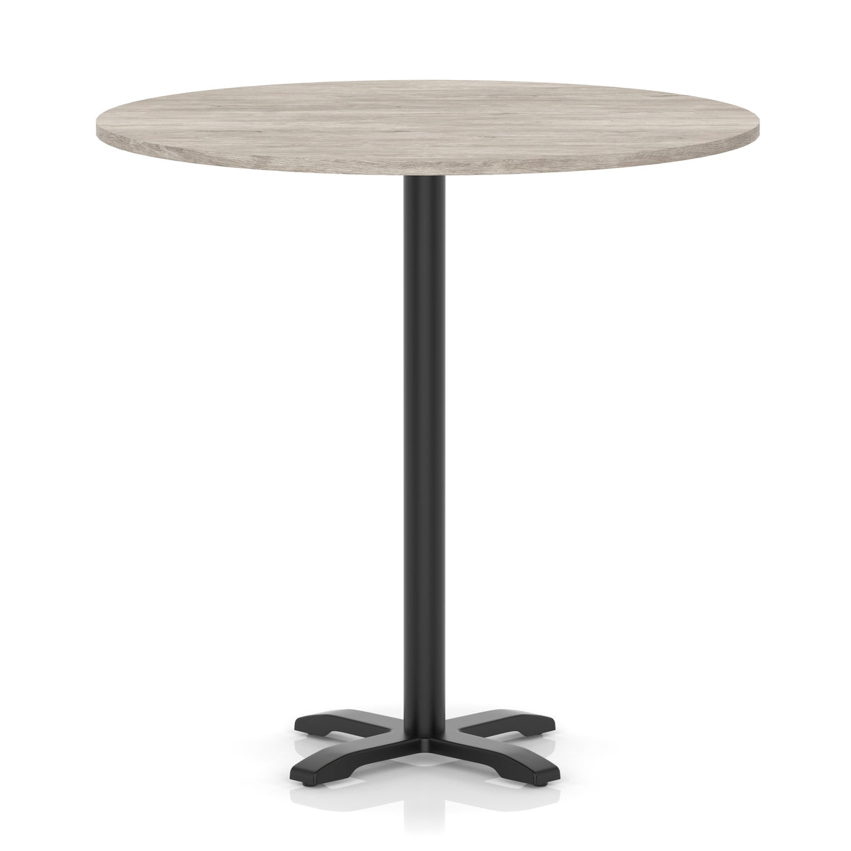 Tavren Round Poseur Table – Black Cross Base Grey Oak 1200 1170mm - Industrious Decor