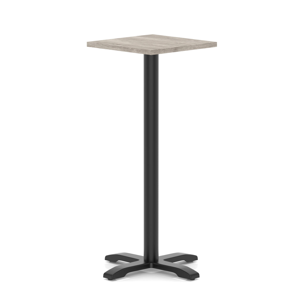 Tavren Square Poseur Table – Black Cross Base Grey Oak 600 1170mm - Industrious Decor