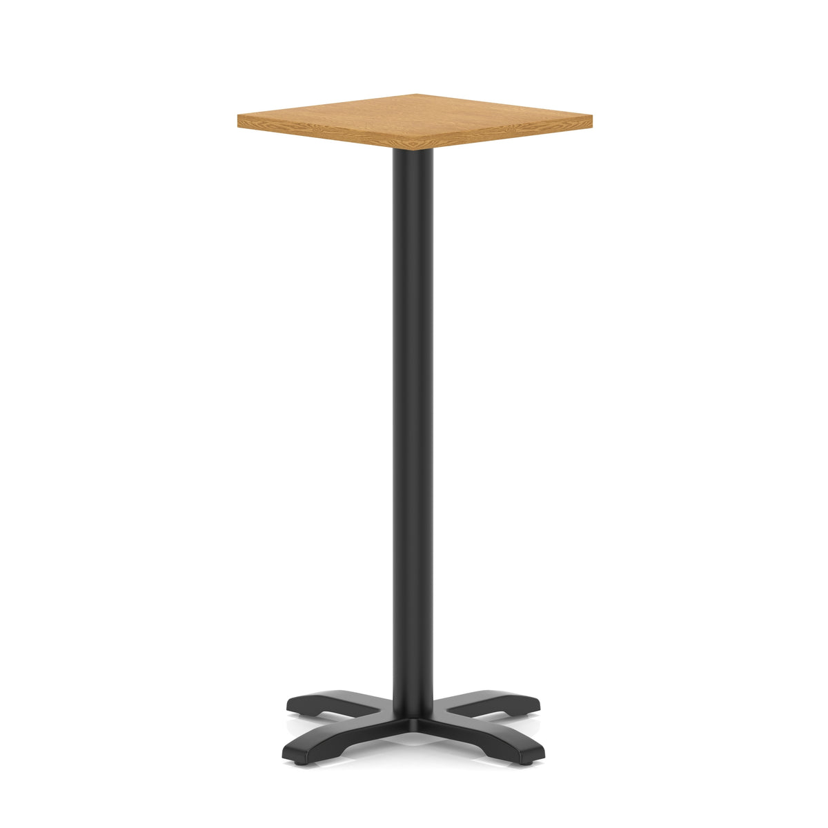 Tavren Square Poseur Table – Black Cross Base Oak 600 1170mm - Industrious Decor