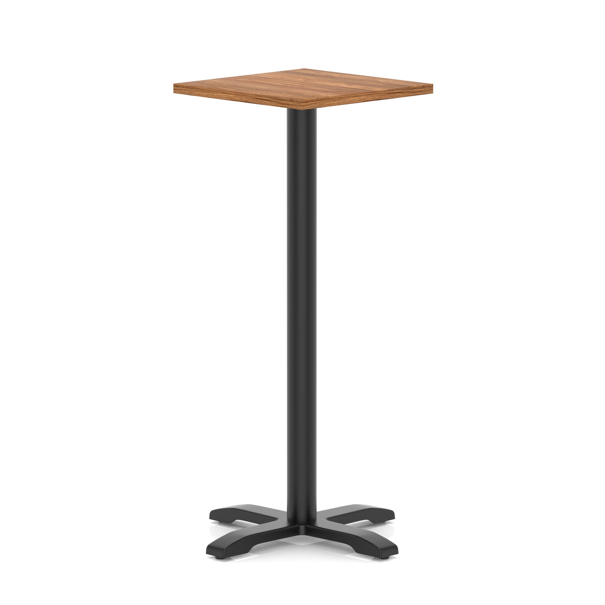 Tavren Square Poseur Table – Black Cross Base Walnut 600 1170mm - Industrious Decor