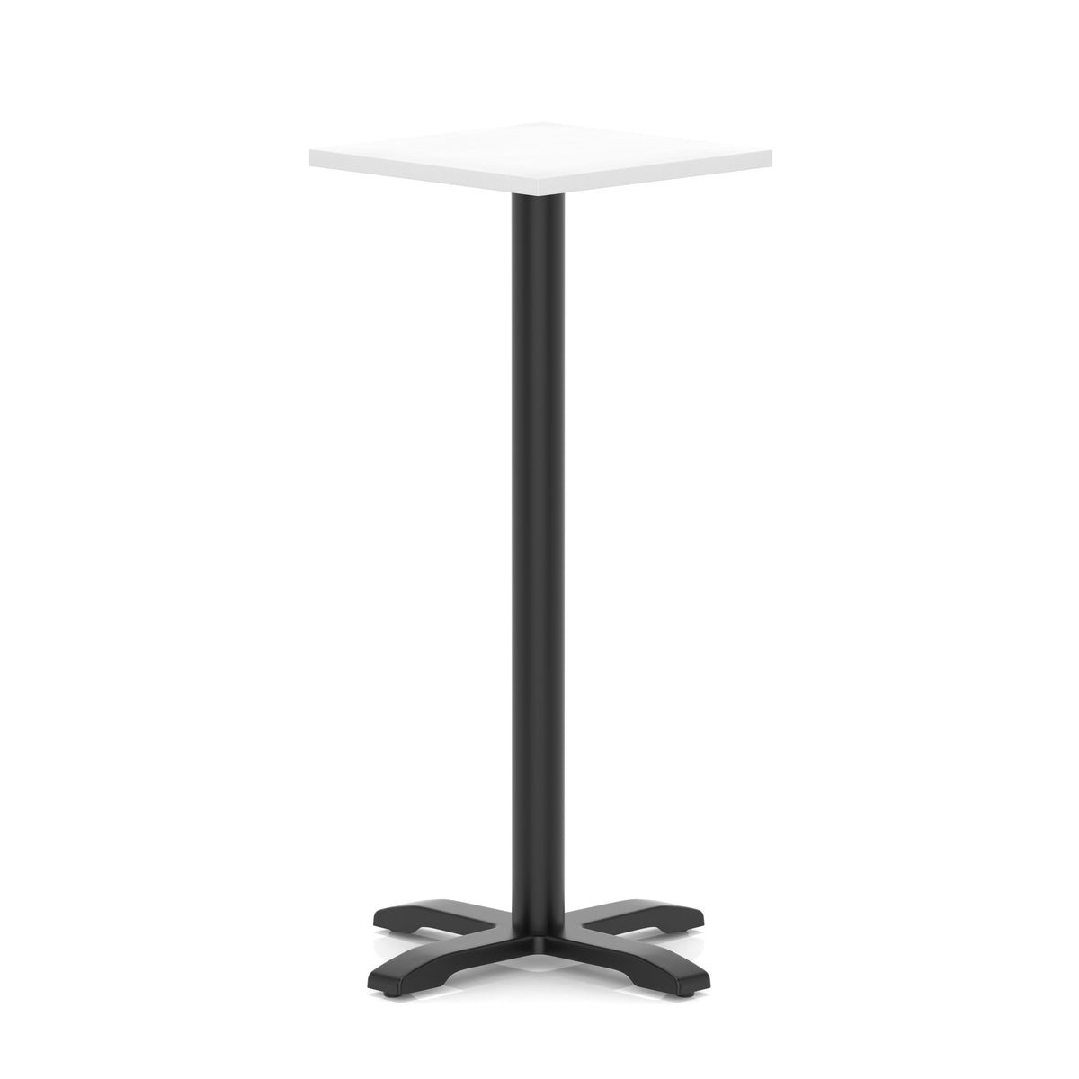Tavren Square Poseur Table – Black Cross Base White 600 1170mm - Industrious Decor