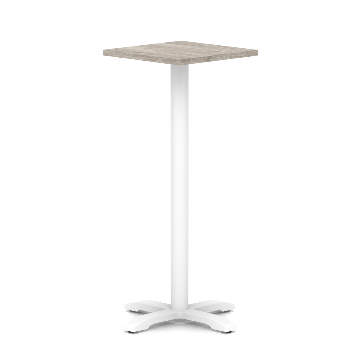 Tavren Square Poseur Table – White Cross Base Grey Oak 600 1170mm - Industrious Decor