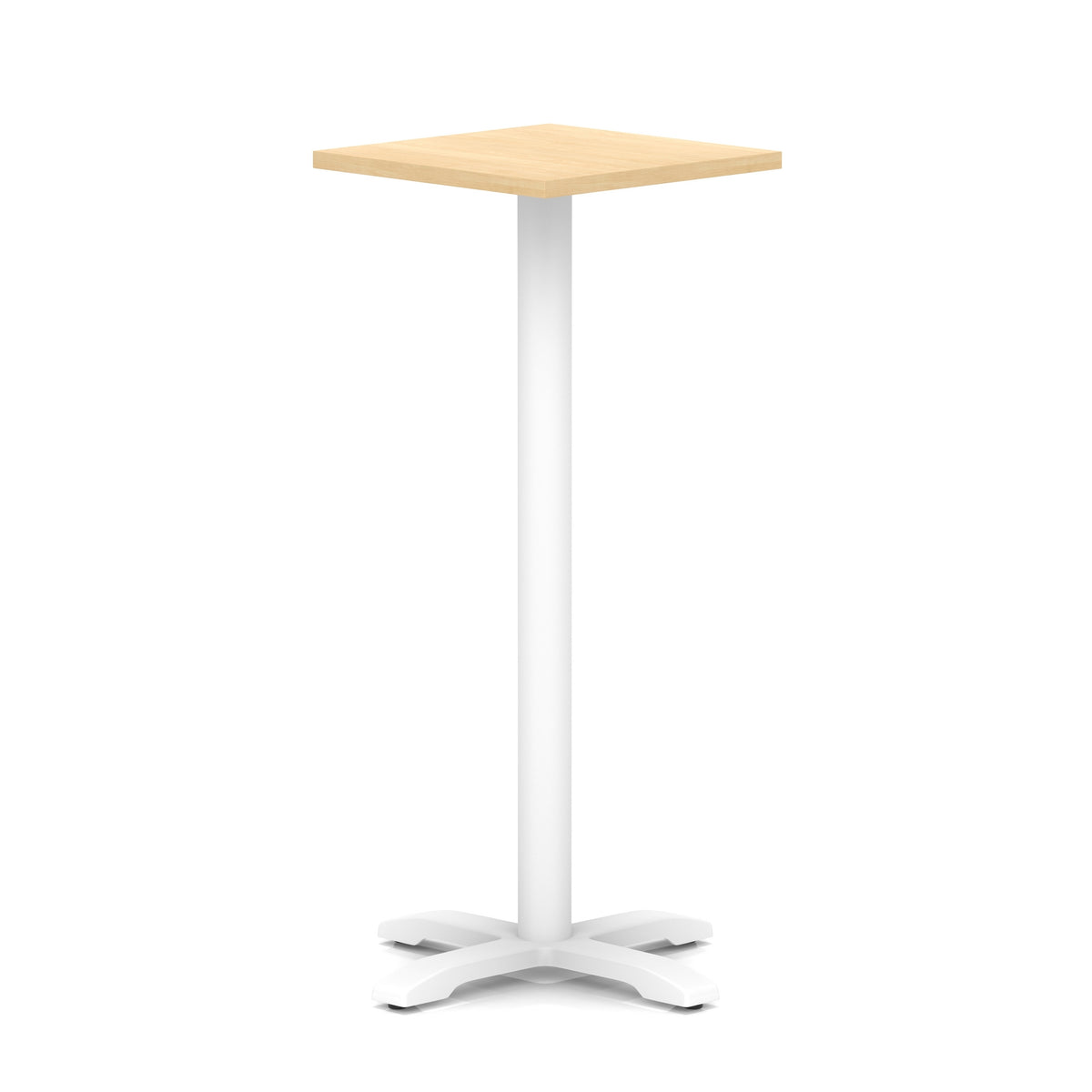 Tavren Square Poseur Table – White Cross Base Maple 600 1170mm - Industrious Decor