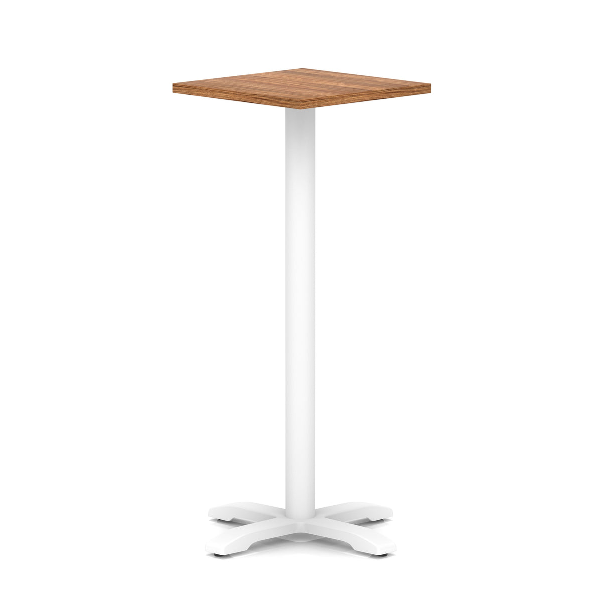 Tavren Square Poseur Table – White Cross Base Walnut 600 1170mm - Industrious Decor