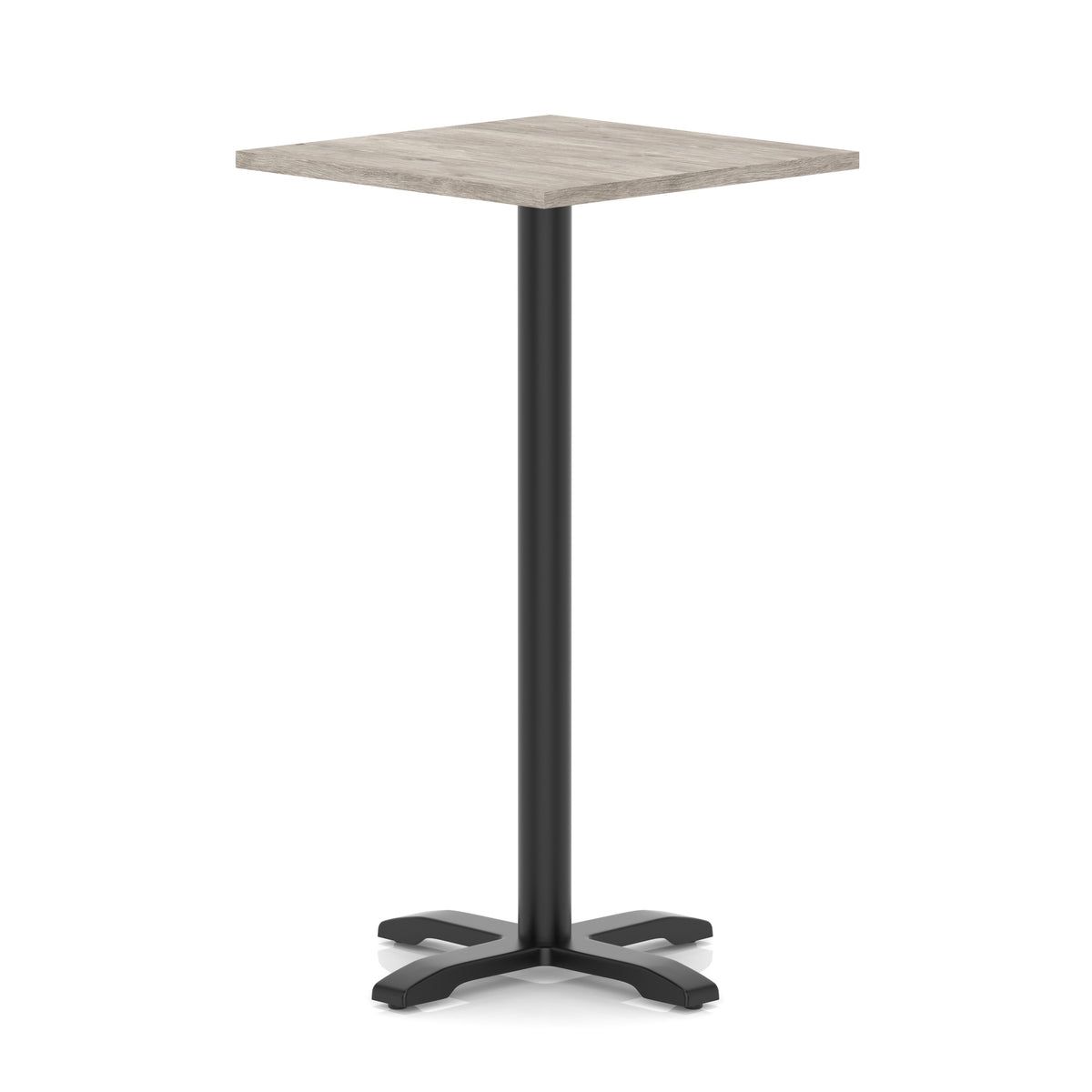 Tavren Square Poseur Table – Black Cross Base Grey Oak 800 1170mm - Industrious Decor