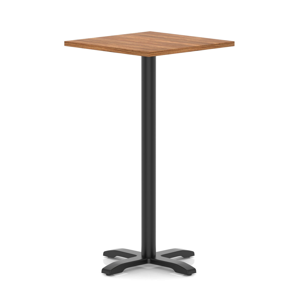 Tavren Square Poseur Table – Black Cross Base Walnut 800 1170mm - Industrious Decor