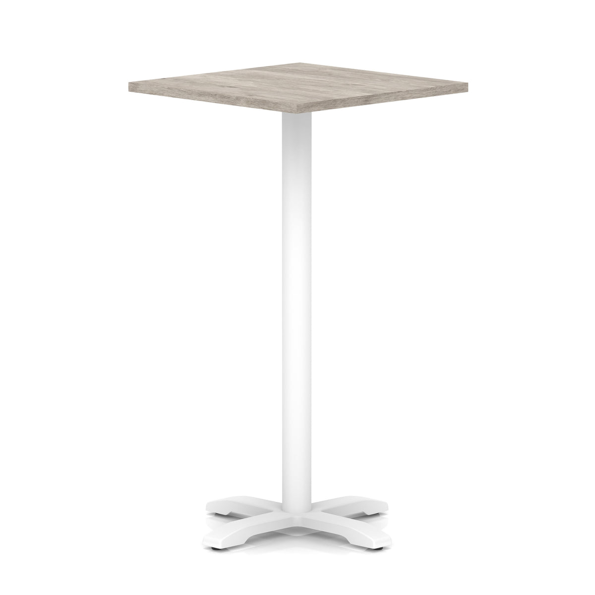 Tavren Square Poseur Table – White Cross Base Grey Oak 800 1170mm - Industrious Decor