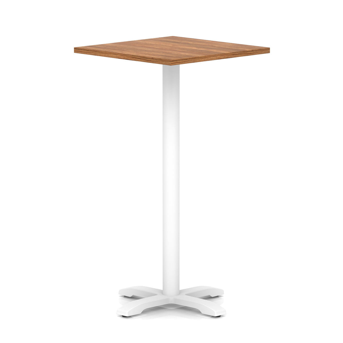 Tavren Square Poseur Table – White Cross Base Walnut 800 1170mm - Industrious Decor