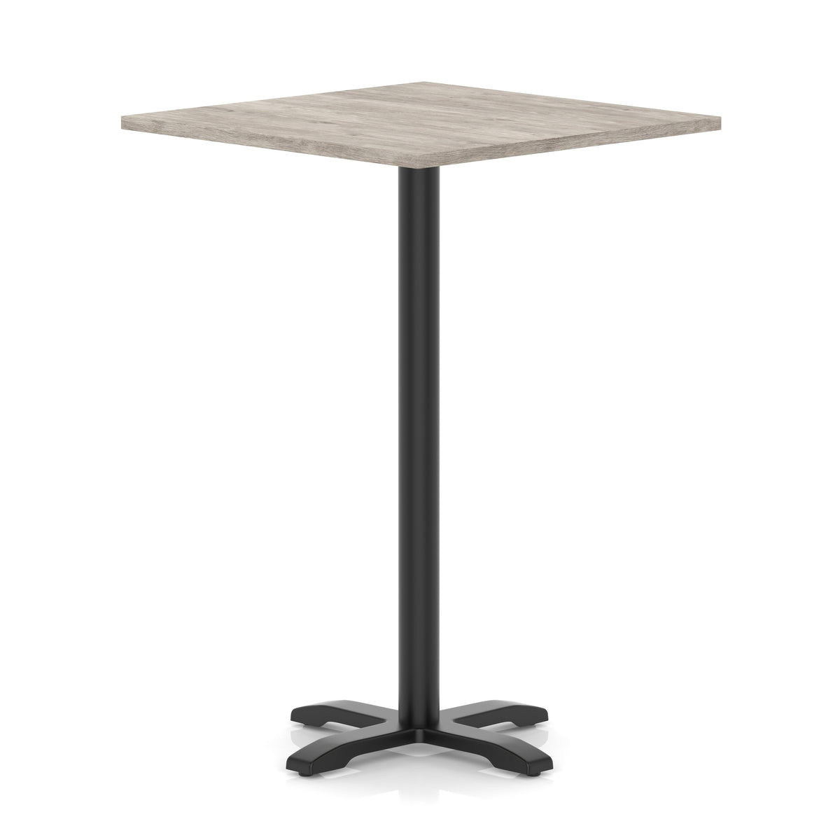 Tavren Square Poseur Table – Black Cross Base Grey Oak 1000 1170mm - Industrious Decor