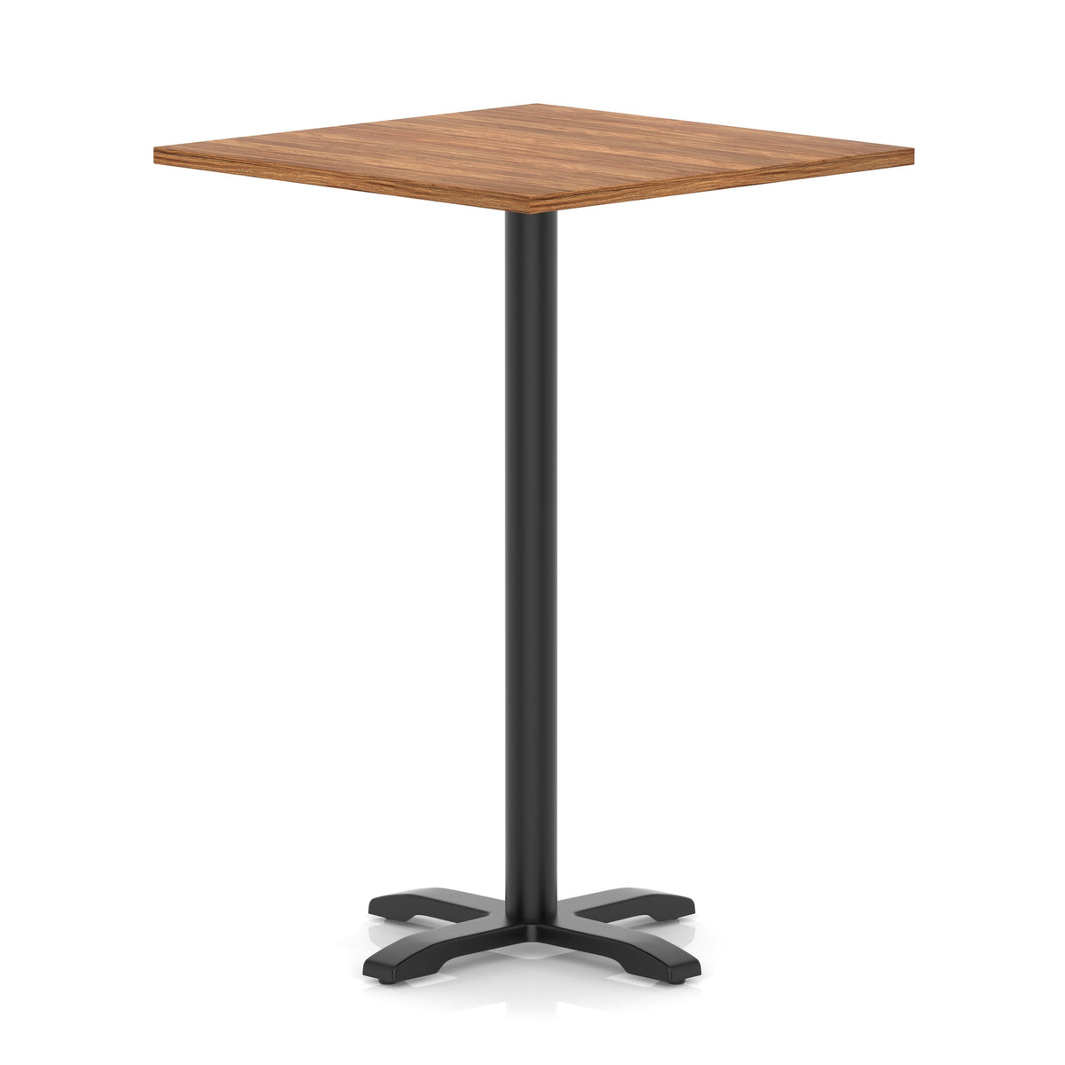 Tavren Square Poseur Table – Black Cross Base Walnut 1000 1170mm - Industrious Decor