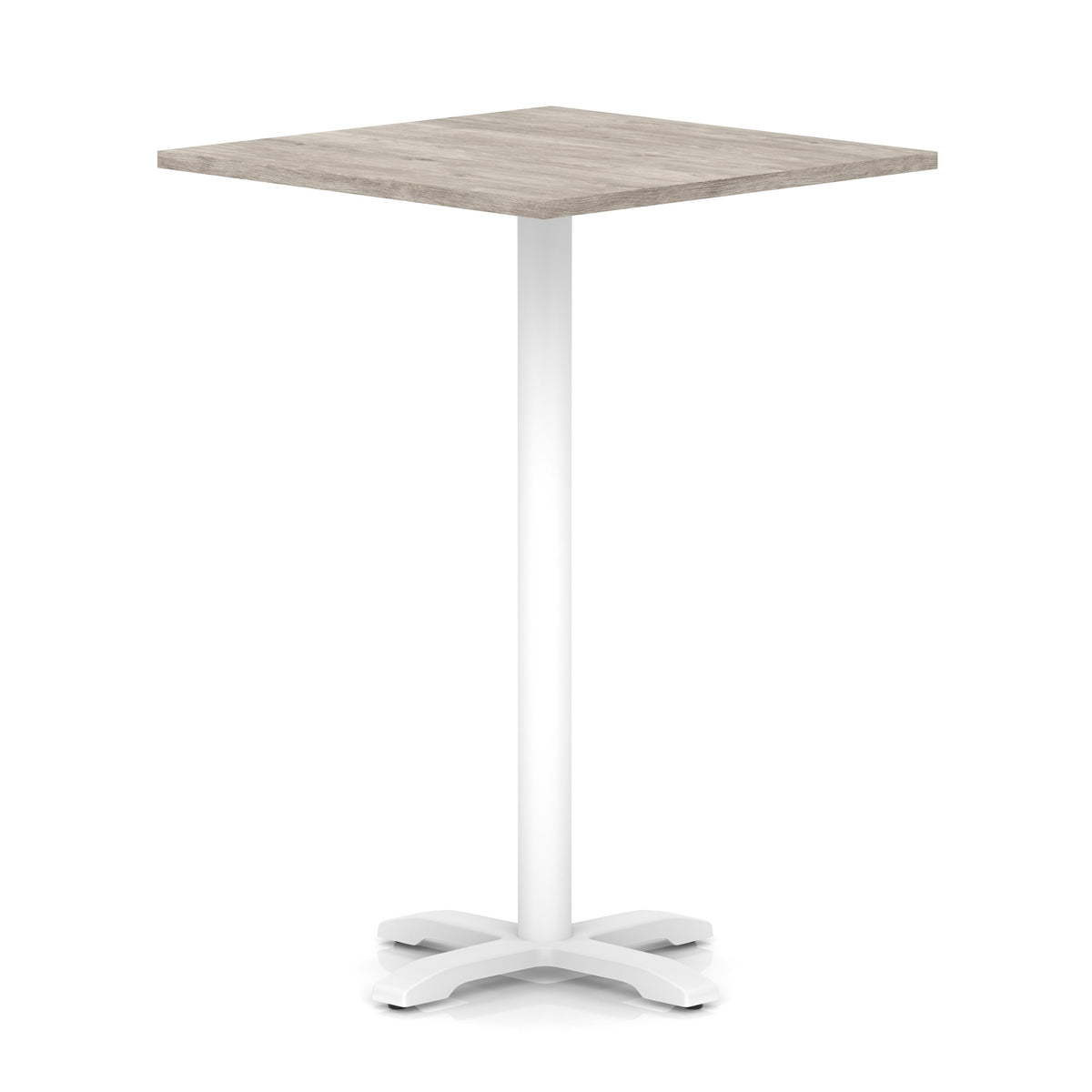 Tavren Square Poseur Table – White Cross Base Grey Oak 1000 1170mm - Industrious Decor