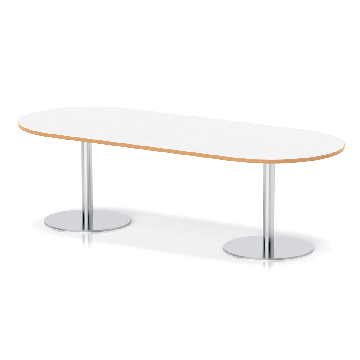Italia Boardroom Table Silver Leg White & Natural Wood 2400 725mm - Industrious Decor