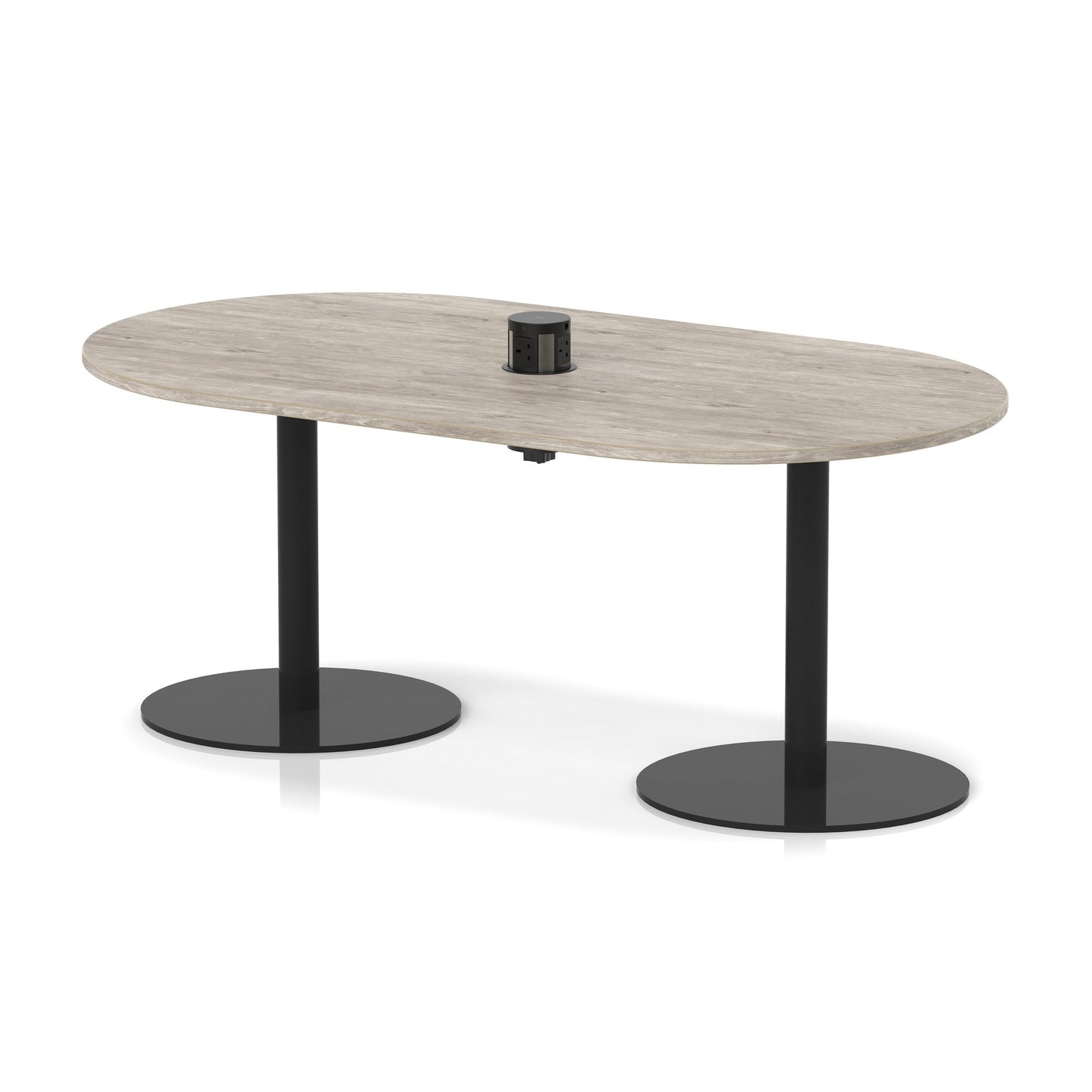 Italia Volta Poseur Boardroom Table With Pop-up Power Module Grey Oak 1800mm Black - Industrious Decor