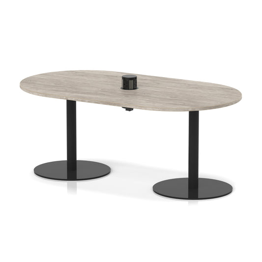 Italia Volta Poseur Boardroom Table With Pop-up Power Module Grey Oak 1800mm Black - Industrious Decor