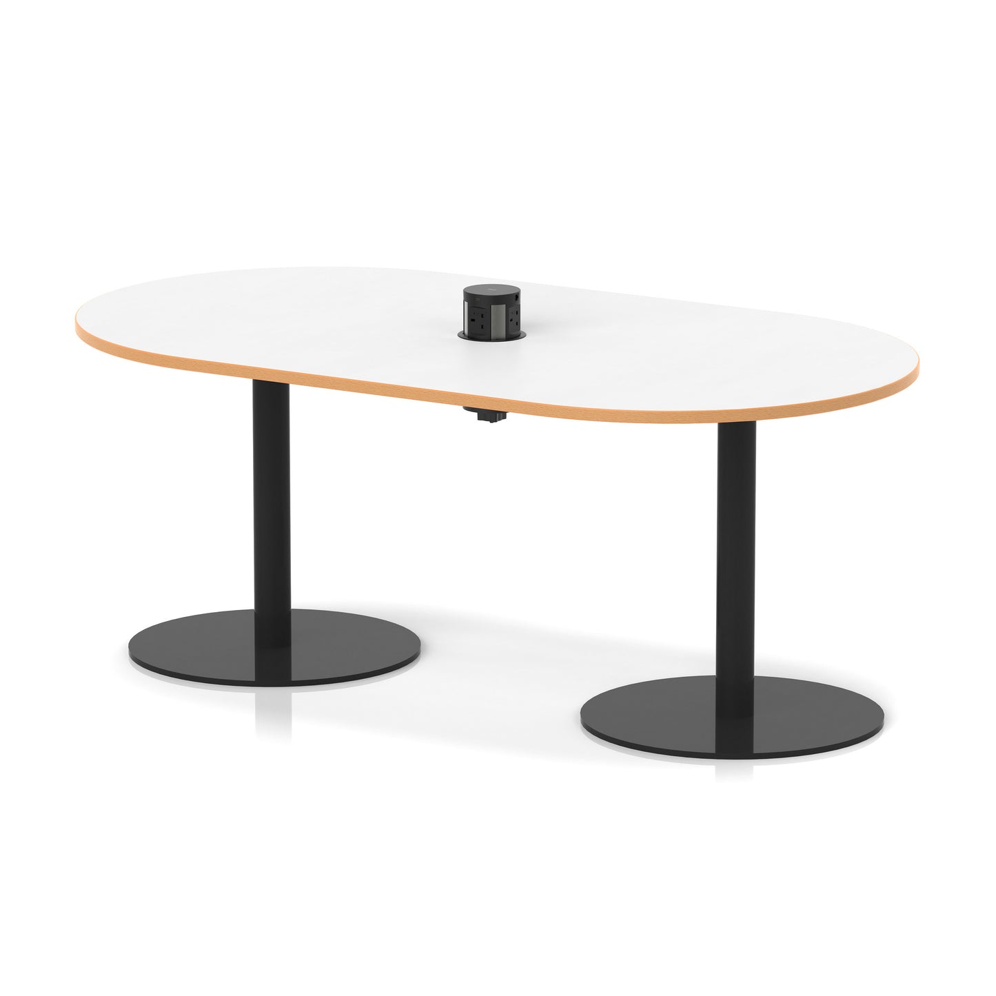 Italia Volta Poseur Boardroom Table With Pop-up Power Module White Top Natural Wood Edge 1800mm Black - Industrious Decor