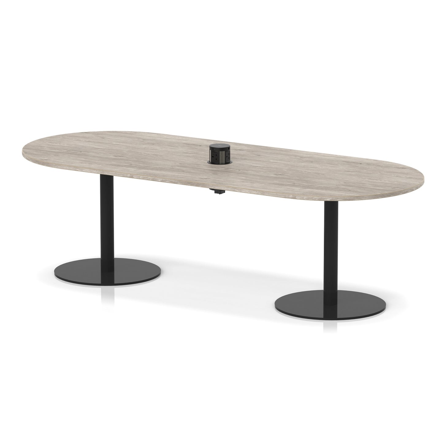 Italia Volta Poseur Boardroom Table With Pop-up Power Module Grey Oak 2400mm Black - Industrious Decor