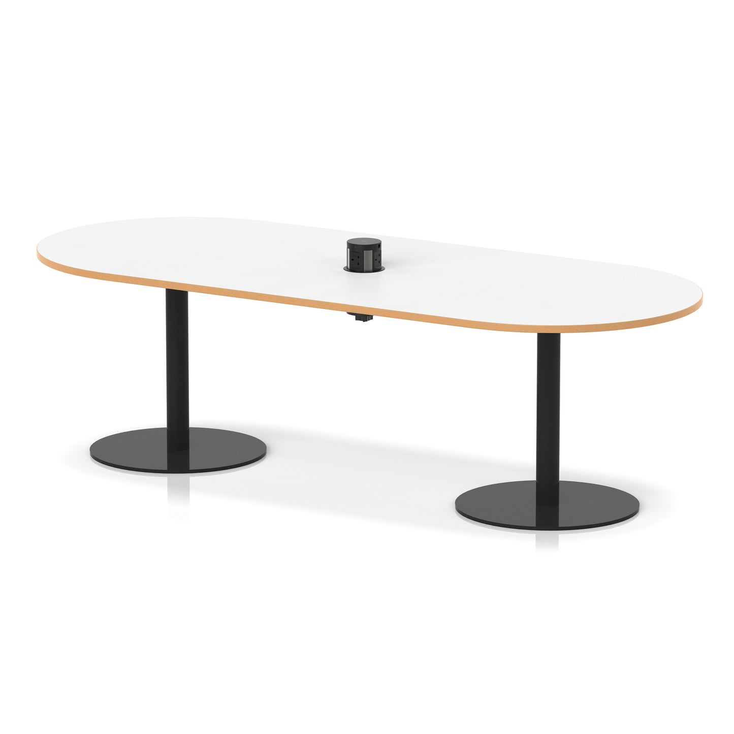 Italia Volta Poseur Boardroom Table With Pop-up Power Module White Top Natural Wood Edge 2400mm Black - Industrious Decor