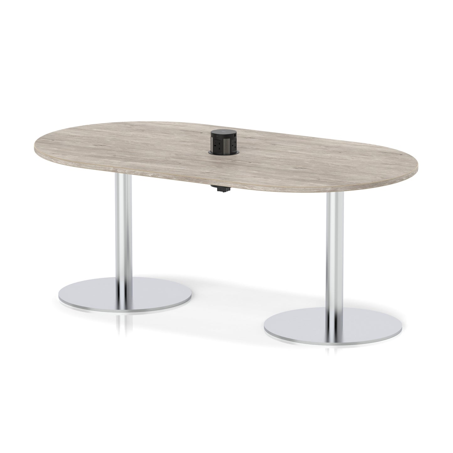 Italia Volta Poseur Boardroom Table With Pop-up Power Module Grey Oak 1800mm Silver - Industrious Decor