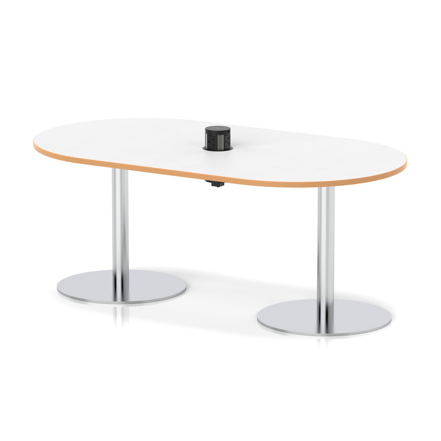 Italia Volta Poseur Boardroom Table With Pop-up Power Module White Top Natural Wood Edge 1800mm Silver - Industrious Decor