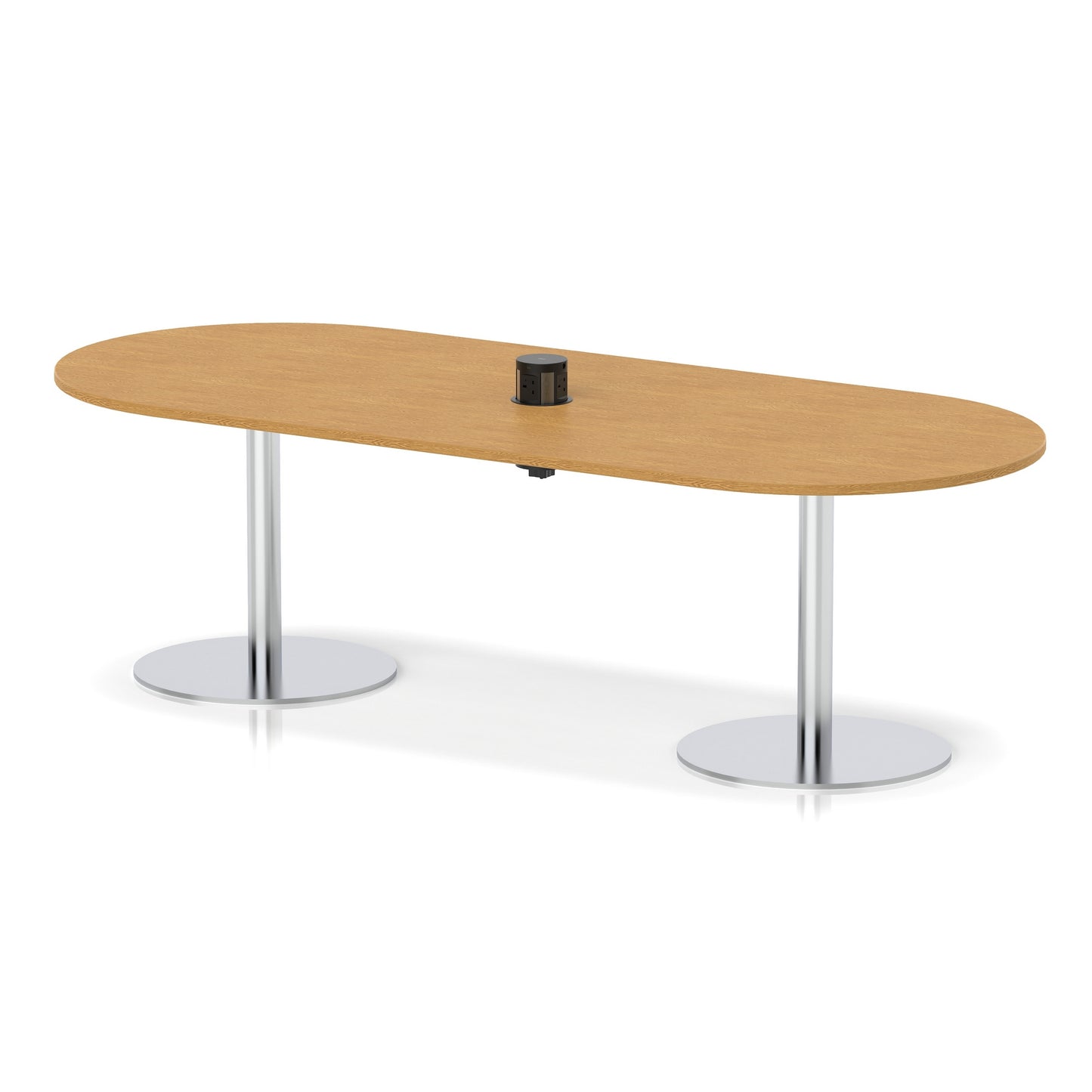 Italia Volta Poseur Boardroom Table With Pop-up Power Module Oak 2400mm Silver - Industrious Decor