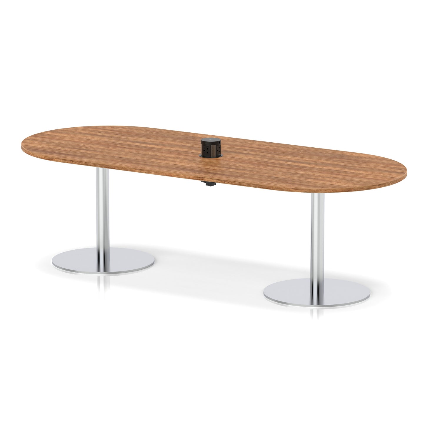 Italia Volta Poseur Boardroom Table With Pop-up Power Module Walnut 2400mm Silver - Industrious Decor