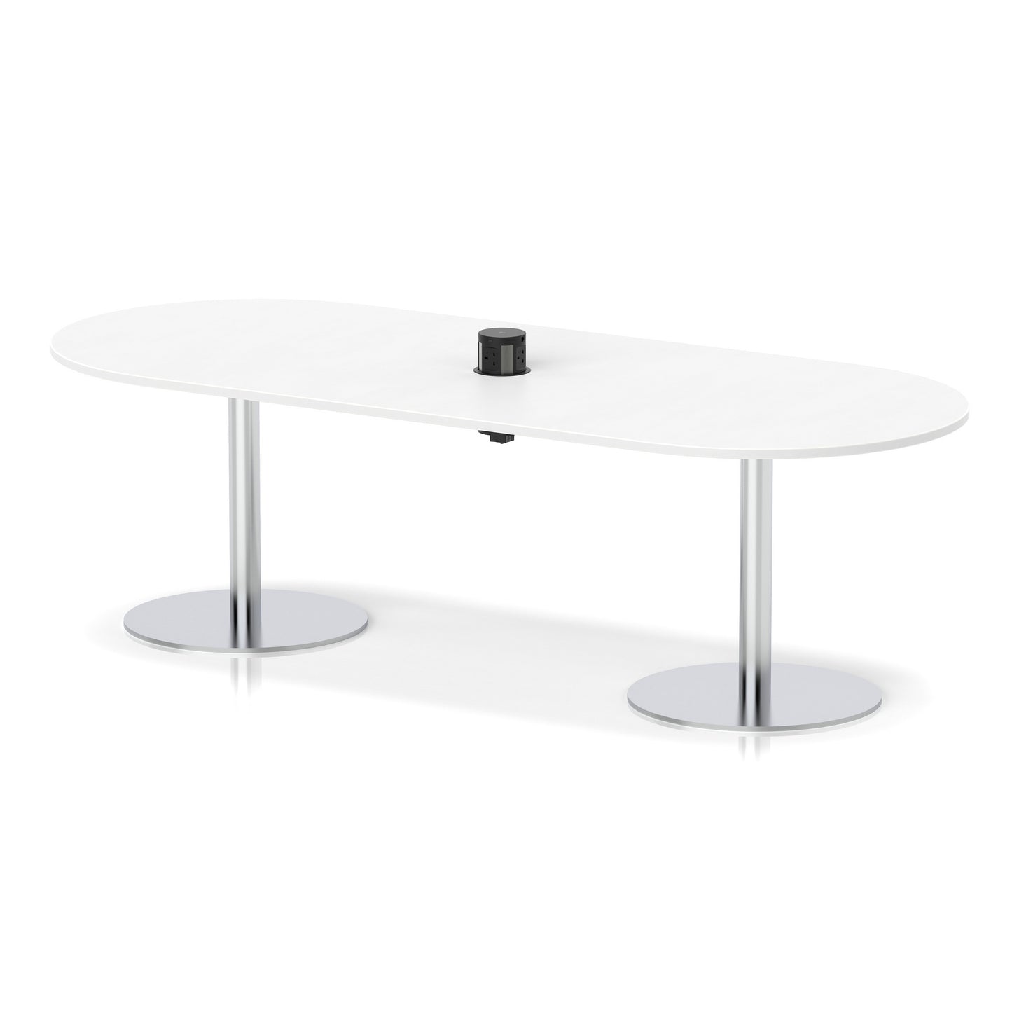 Italia Volta Poseur Boardroom Table With Pop-up Power Module White 2400mm Silver - Industrious Decor