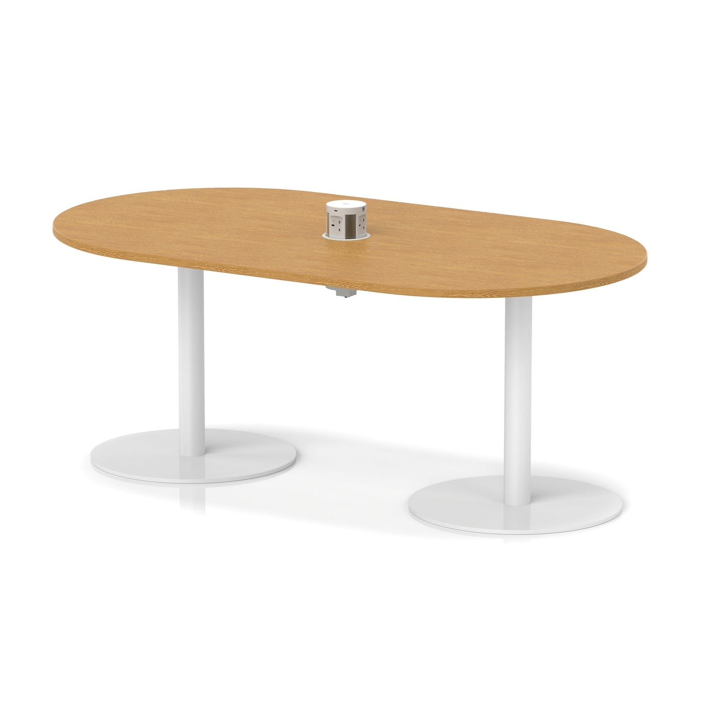 Italia Volta Poseur Boardroom Table With Pop-up Power Module Oak 1800mm White - Industrious Decor