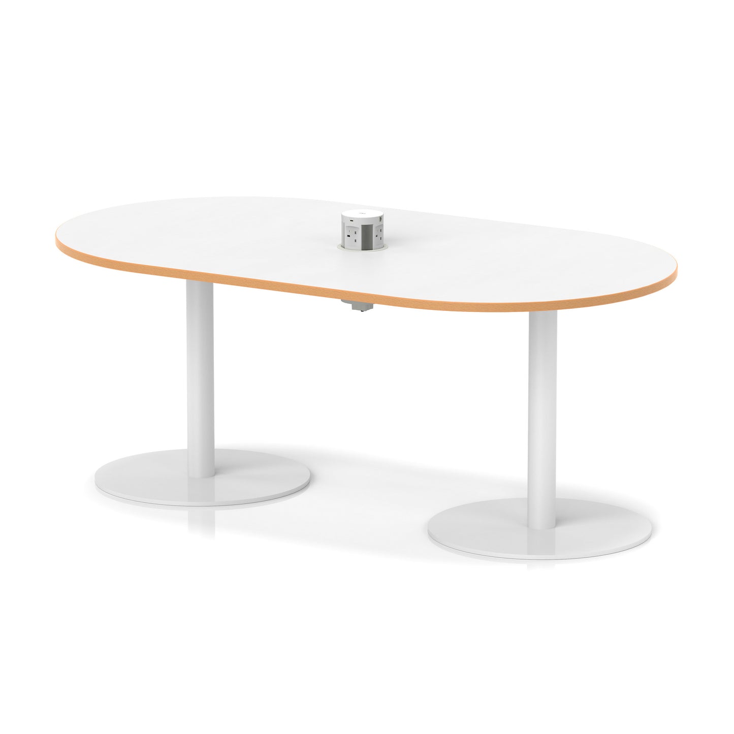 Italia Volta Poseur Boardroom Table With Pop-up Power Module White Top Natural Wood Edge 1800mm White - Industrious Decor
