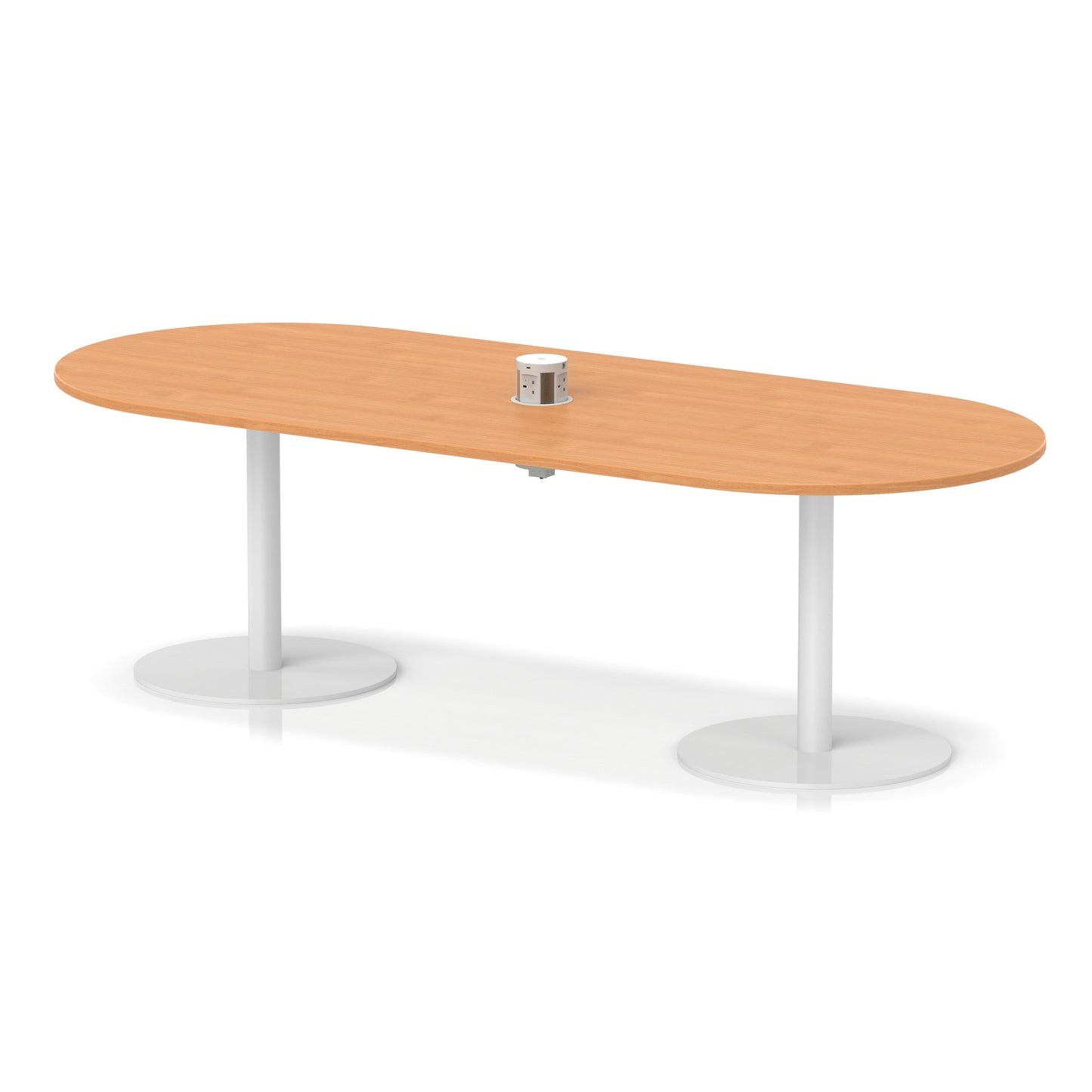 Italia Volta Poseur Boardroom Table With Pop-up Power Module Beech 2400mm White - Industrious Decor