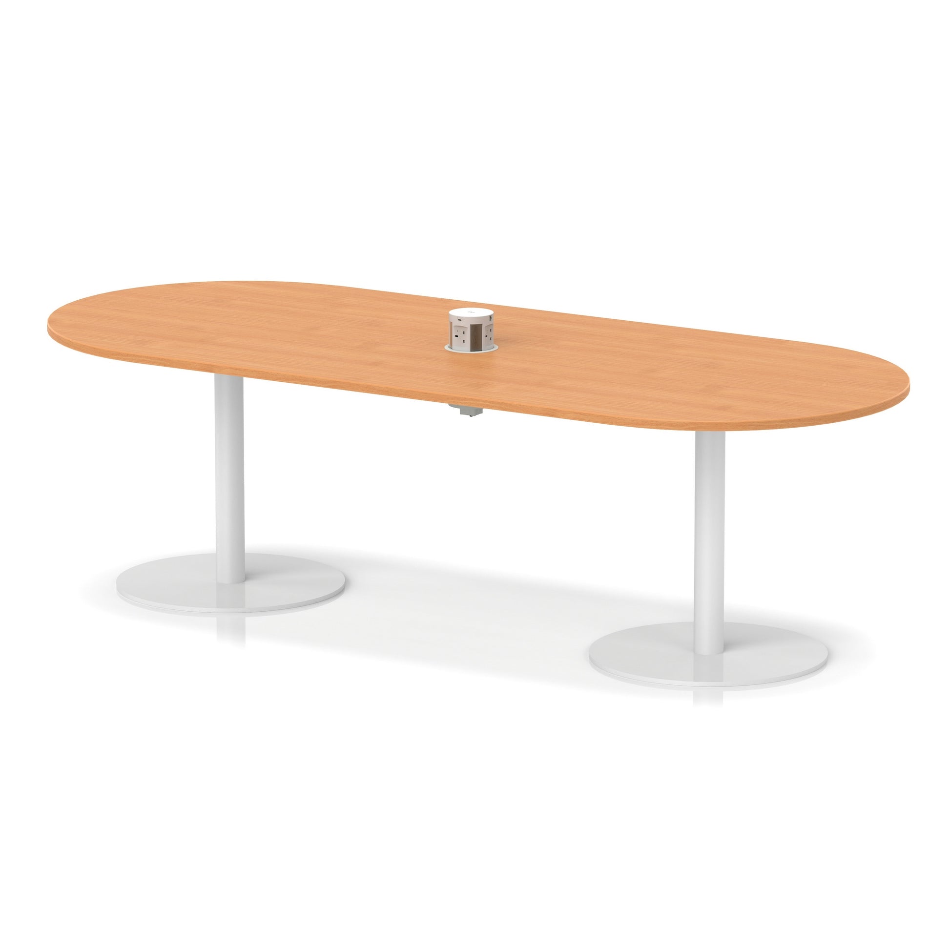 Italia Volta Poseur Boardroom Table With Pop-up Power Module Beech 2400mm White - Industrious Decor