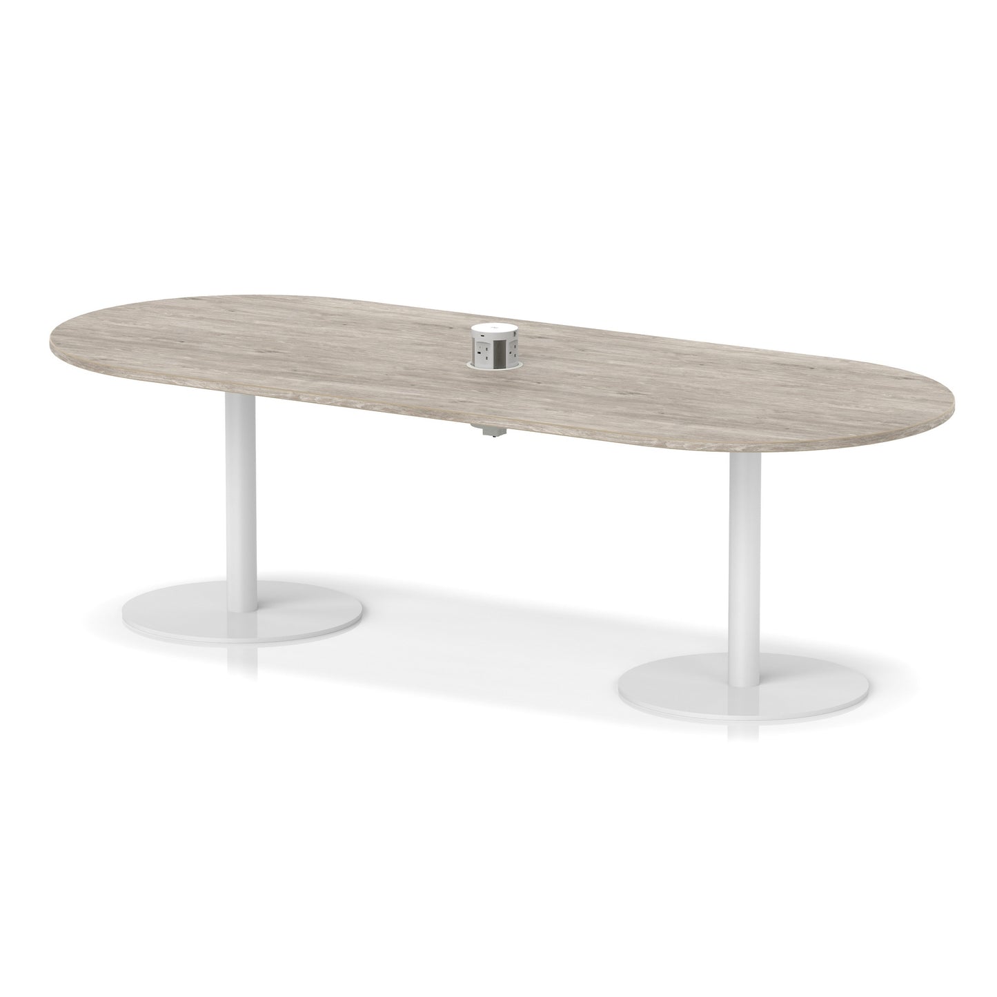 Italia Volta Poseur Boardroom Table With Pop-up Power Module Grey Oak 2400mm White - Industrious Decor
