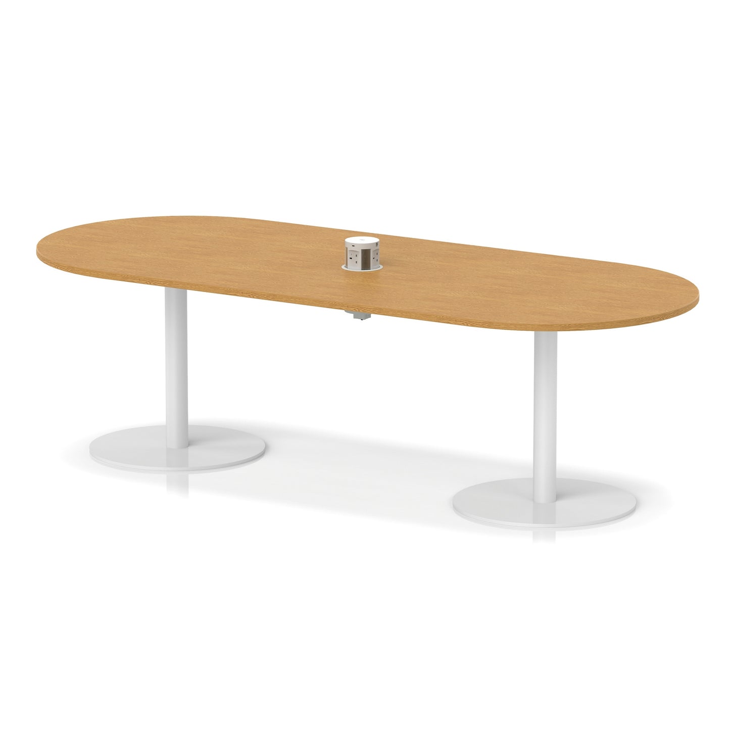 Italia Volta Poseur Boardroom Table With Pop-up Power Module Oak 2400mm White - Industrious Decor
