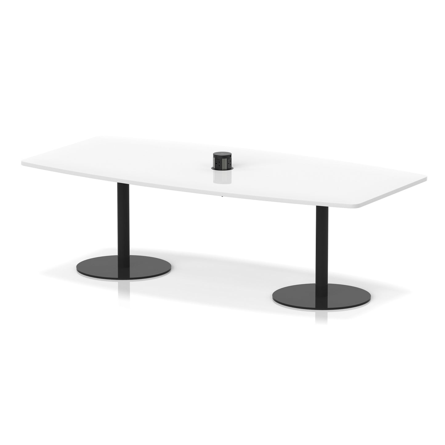 Italia Volta Poseur High Gloss Table With Pop-up Power Module White 2400mm Black - Industrious Decor