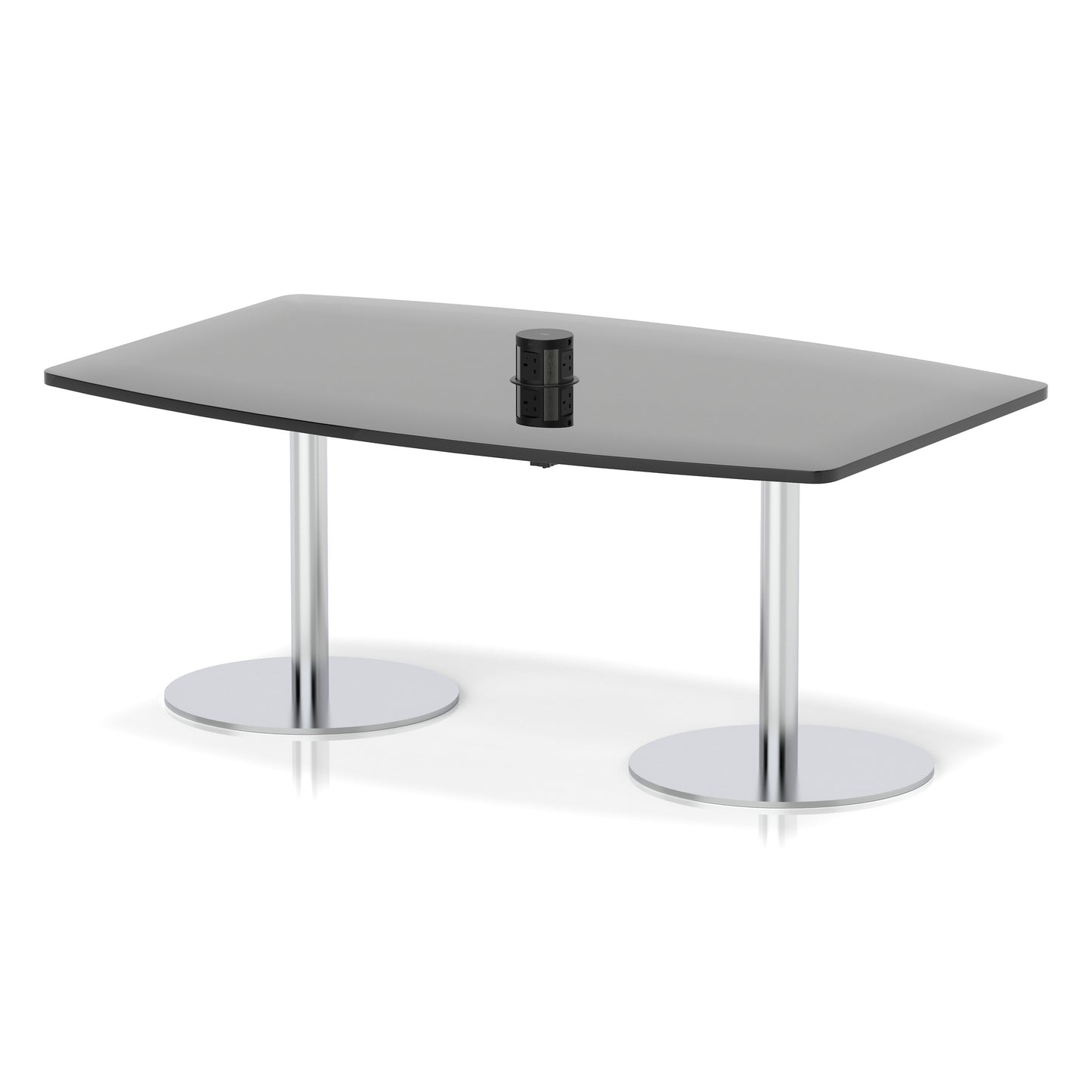 Italia Volta Poseur High Gloss Table With Pop-up Power Module Black 1800mm Silver - Industrious Decor