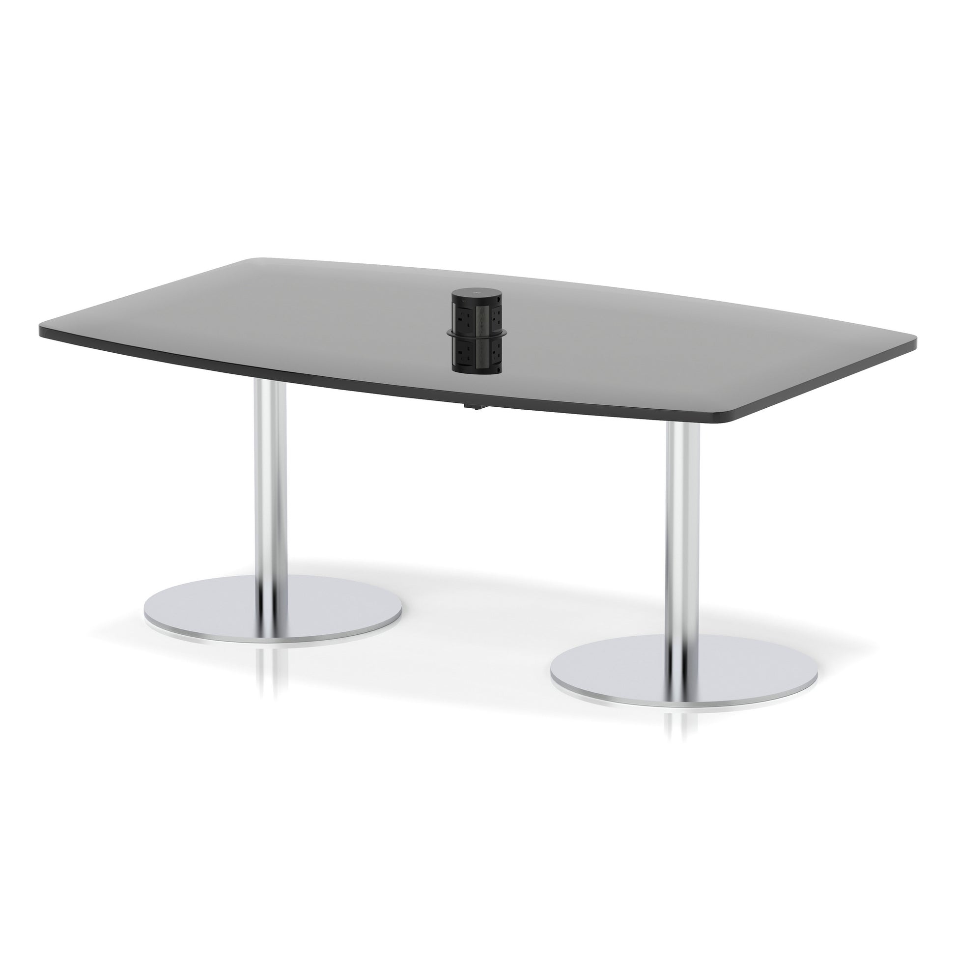 Italia Volta Poseur High Gloss Table With Pop-up Power Module Black 1800mm Silver - Industrious Decor