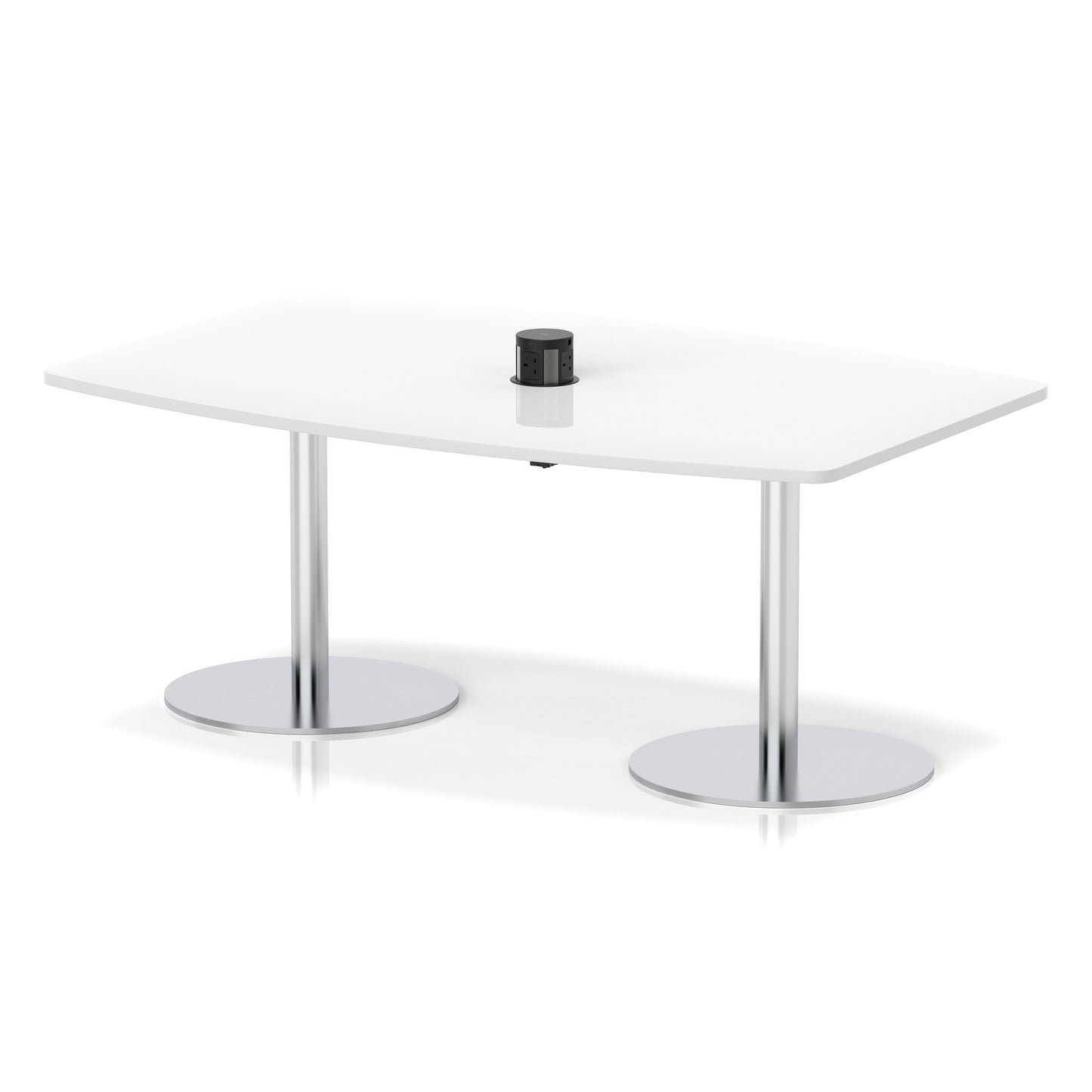 Italia Volta Poseur High Gloss Table With Pop-up Power Module White 1800mm Silver - Industrious Decor