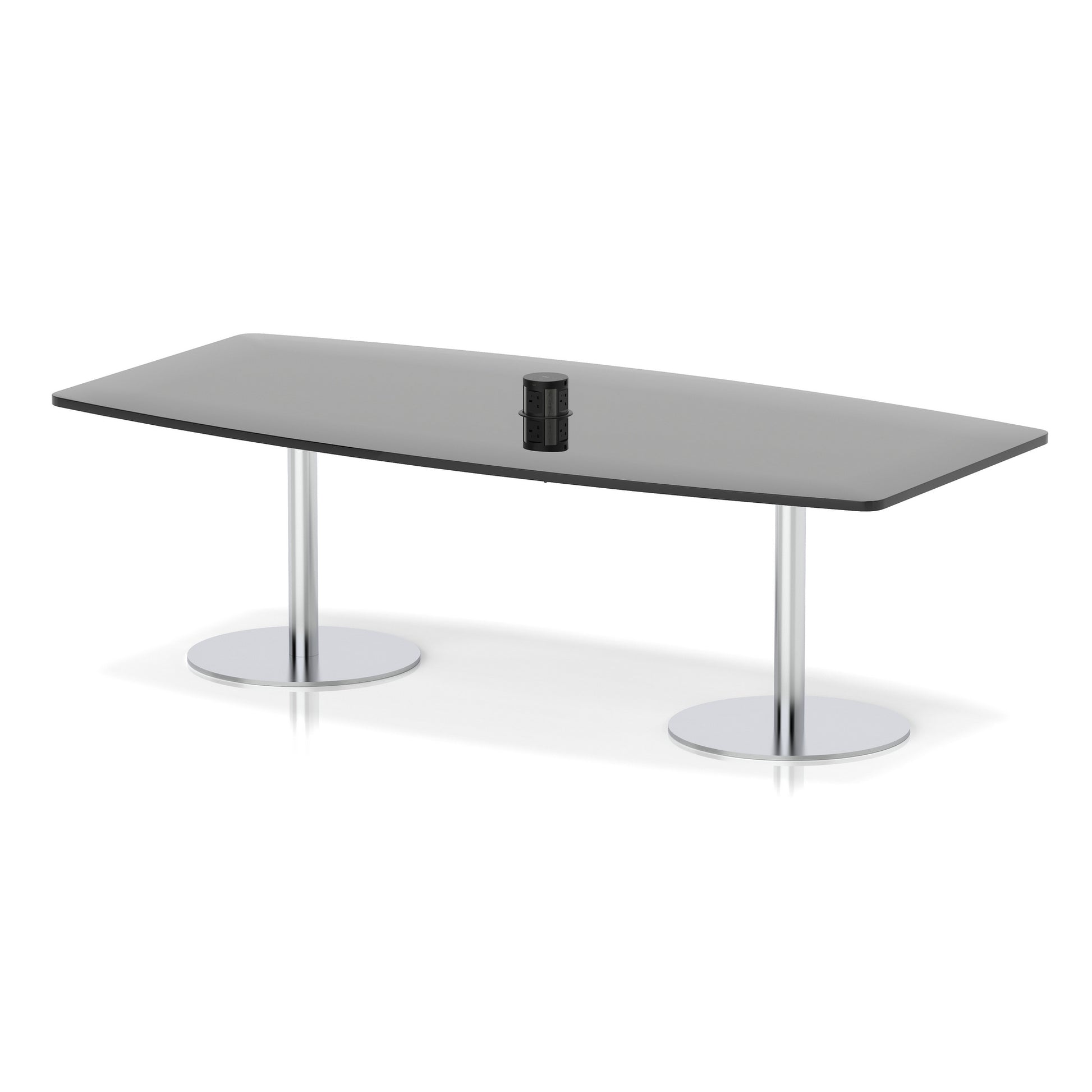 Italia Volta Poseur High Gloss Table With Pop-up Power Module Black 2400mm Silver - Industrious Decor