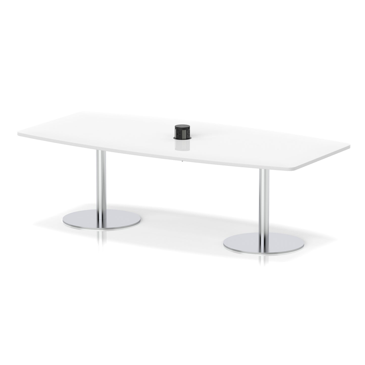 Italia Volta Poseur High Gloss Table With Pop-up Power Module White 2400mm Silver - Industrious Decor